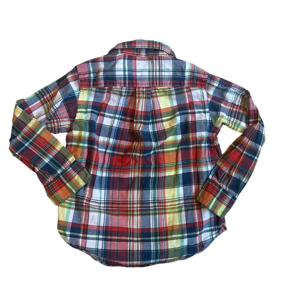 Ralph Lauren red blue checkered long sleeve boys button up‎ dress shirt SIZE 4